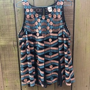 Anthropologie Black Short-Sleeve Top w Designs (M)